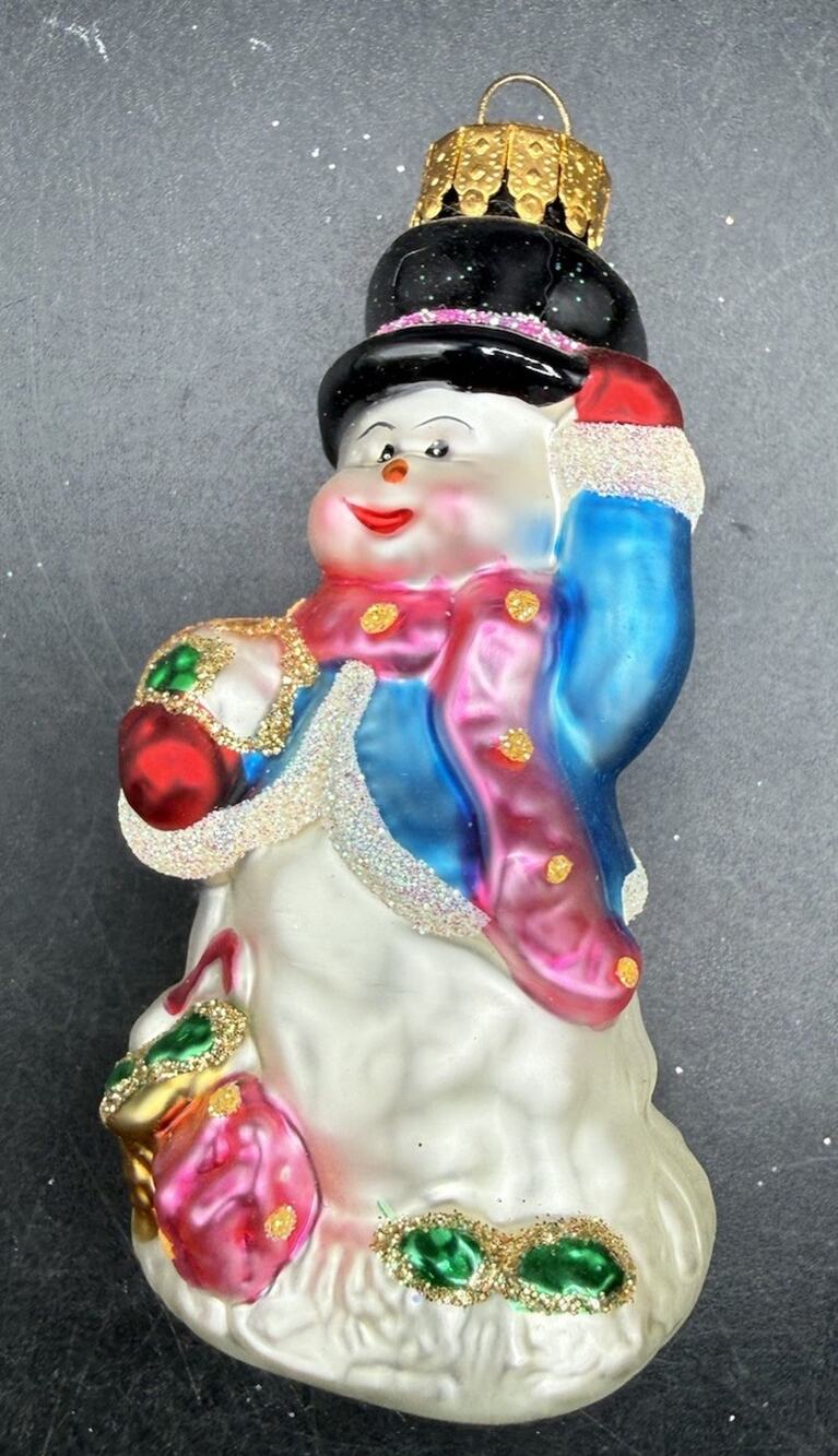 Unique Treasures Snowman Hand Blown and Painted Crafted Glass Ornament -BG1